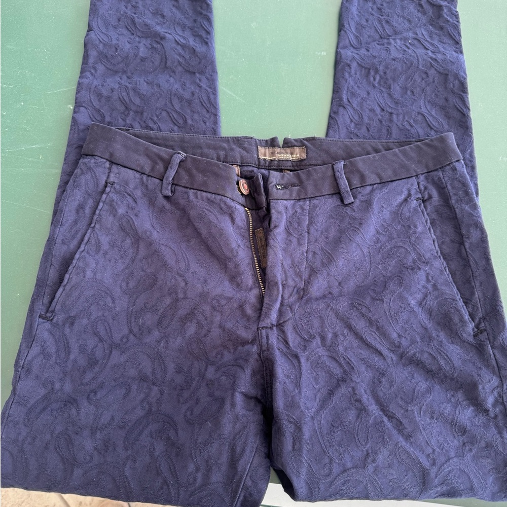 Zara Men's Blue Patterned Pants L